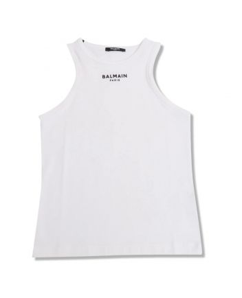 Girls White Rubberised-Logo Tank Top