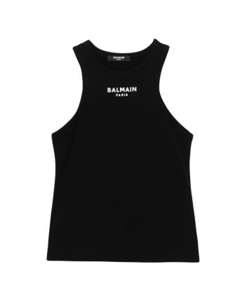 Girls Black Rubberised-Logo Tank Top