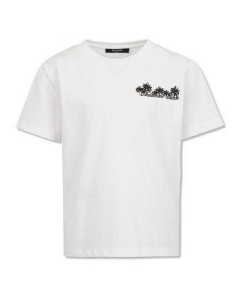 Boys White Beach-Print Cotton T-Shirt
