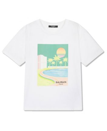 Unisex White Cotton Sunset T-Shirt