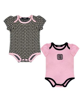 Baby Girl Pink Labyrinth-Jacquard Romper ( Set-2 )