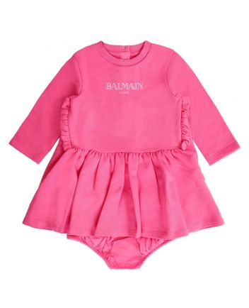 Baby Girls Pink Logo-Print Dress With Bloomer