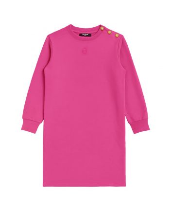 Girls Pink Knit Dress With Gold Button
