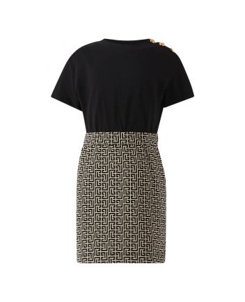 Girls Black & Beige Monogram Skirt Dress