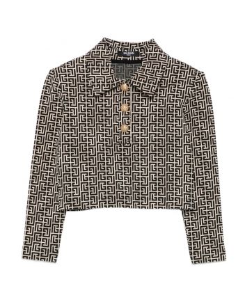 Girls Black Geometric-Print Buttoned Polo Sweatshirt