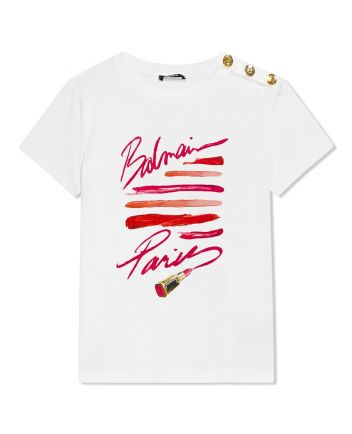 Girls White Lipstick-Graphic Logo T-shirt