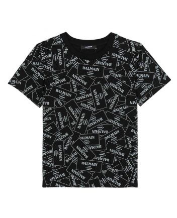 Boys Black All Over Logo-Print T-shirt