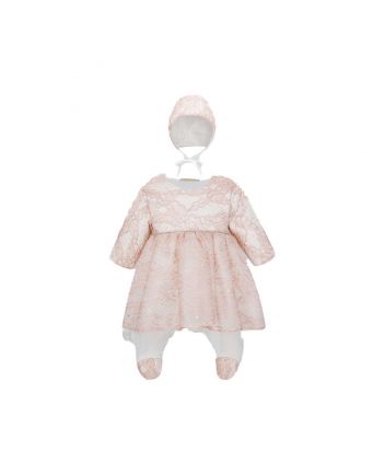 Laced velour Set (dress-overalls with bonnet), pink