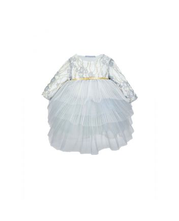 Dress with lace and a multi-tiered pleated skirt, ecru/pearl