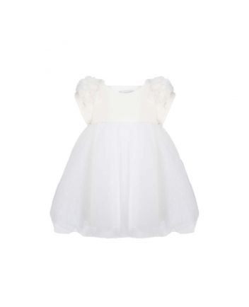 Flowers Decorated Organza Dress, ecru
