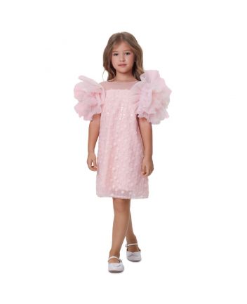 Decorative Mesh Sequins and Flowers Dress, pink