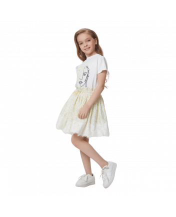 Embroidered Lace Shiffon Skirt, yellow(86)