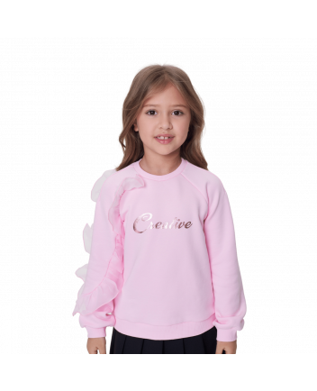 Fancy Embossed Sleeves Sweatshirt,pink(104)