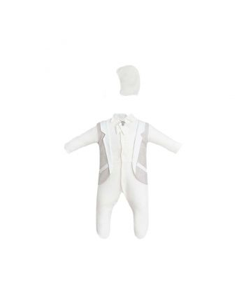 Tuxedo Imitation Newborn Coverall, Ivory