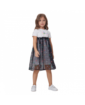 Organza Embroidred Combined Dress,ecru black(86)