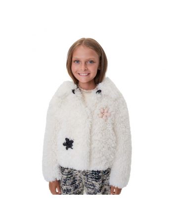 Faux Fur Bag Decorated Jacket, ecru