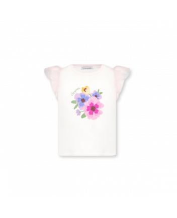 Mesh Flounces Printed T-Shirt,ecru(62)