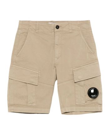 Boys Beige Cargo Pockets Logo-Patch Shorts
