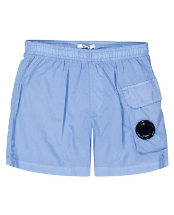 Boys Blue Logo-Patch Swim Shorts