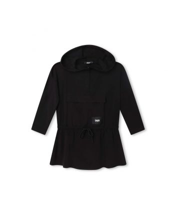 Girls Black Logo-Patch Hooded Dress