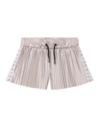 Girls Gold Pleated Logo Shorts