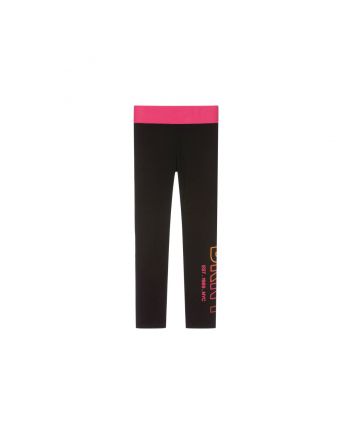 Girls Black Cotton Logo Leggings