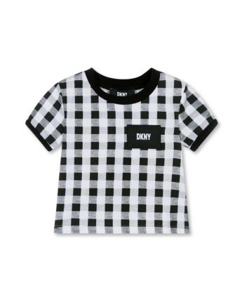 Girls Black Gingham Cotton T-Shirt