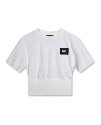 Girls White Logo-Print Jacquard T-shirt