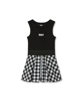 Girls Black Cotton Gingham Dress