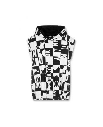 Girls Black & White Hooded Dress
