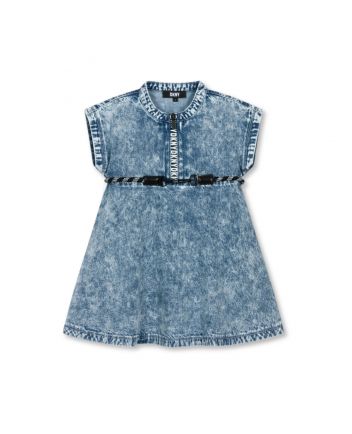 Girls Blue Acid Wash Denim Dress