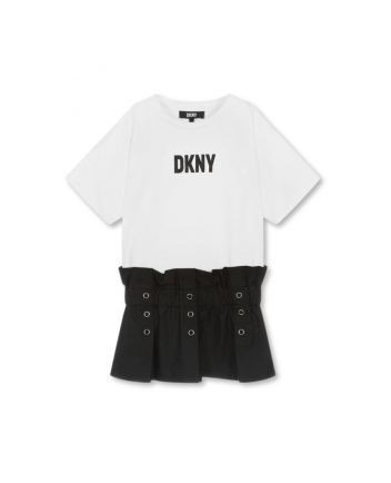 Girls White & Black Cotton Dress