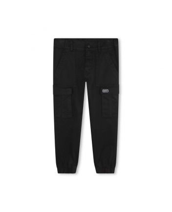 Boys Black Logo-Patch Cargo Trouser