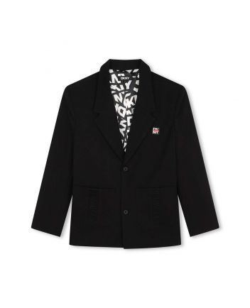 Girls Black Logo Single-Breasted Blazer