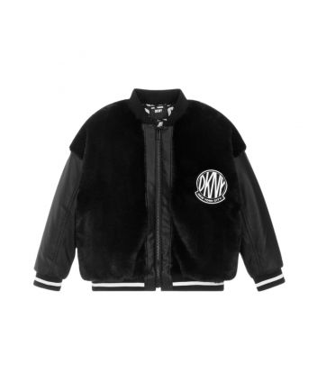 Girls Black Faux Fur Bomber Jacket