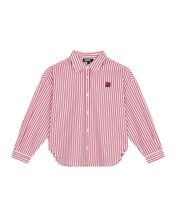 Girls White & Red Striped Cotton Shirt