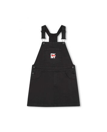 Girls Black Logo-Embroidered Denim Dungaree Dress