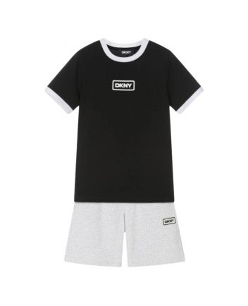 Boys Black & Grey Cotton Shorts Set
