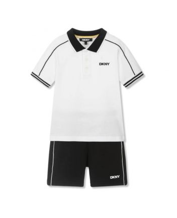 Boys White & Black Cotton Shorts Set