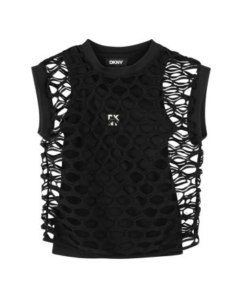 Girls Black Sleeveless Mesh Layered Top
