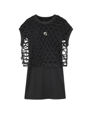 Girls Black Layered Mesh Dress