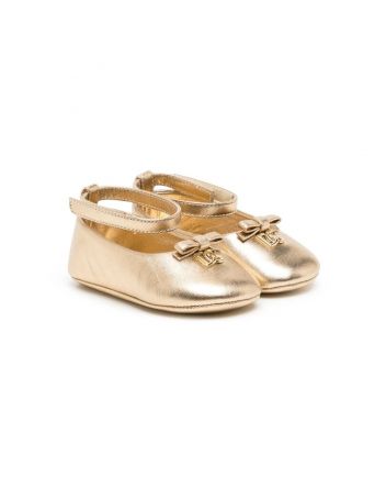 Baby Girl Gold Leather Logo Shoes