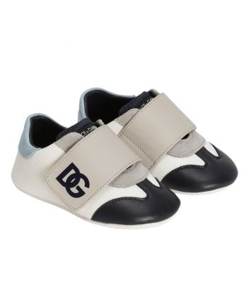 Baby Boys White & Blue Leather Pre-Walker
