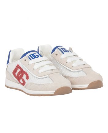 Boys Beige Suede & White Mesh DG Logo Trainers