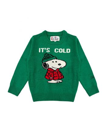 Boys Green Wool & Cashmere Snoopy Sweater