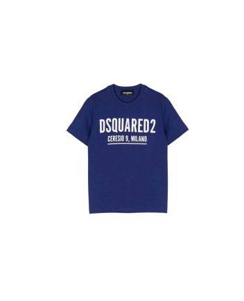 Blue Logo Print Half Sleeves T-Shirt