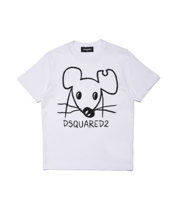 Mouse Logo Print Unisex White T-shirt