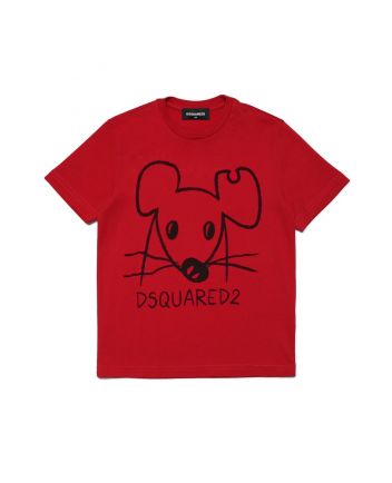 Mouse Logo Print Unisex Red T-shirt