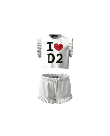 Girls White I Love D2 Print Short Set