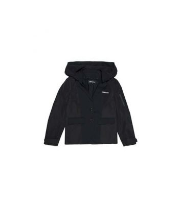 Boys Black Hooded Wool Blend Blazer